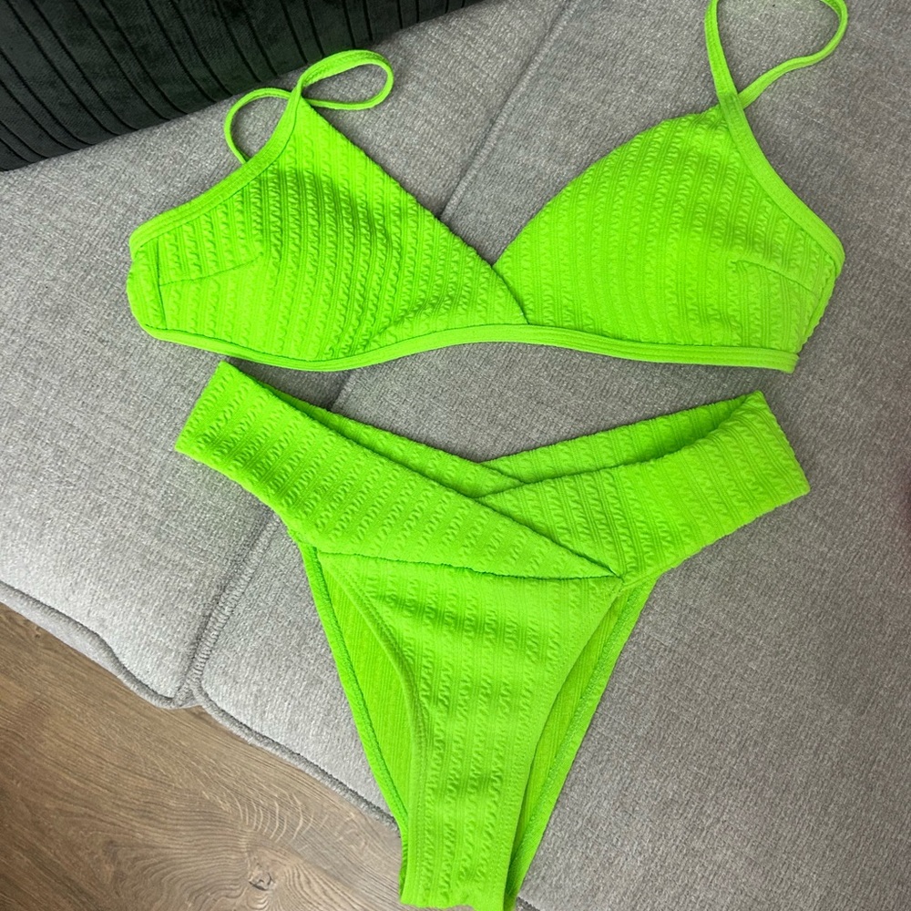 Neon Green Textured Bikini Set